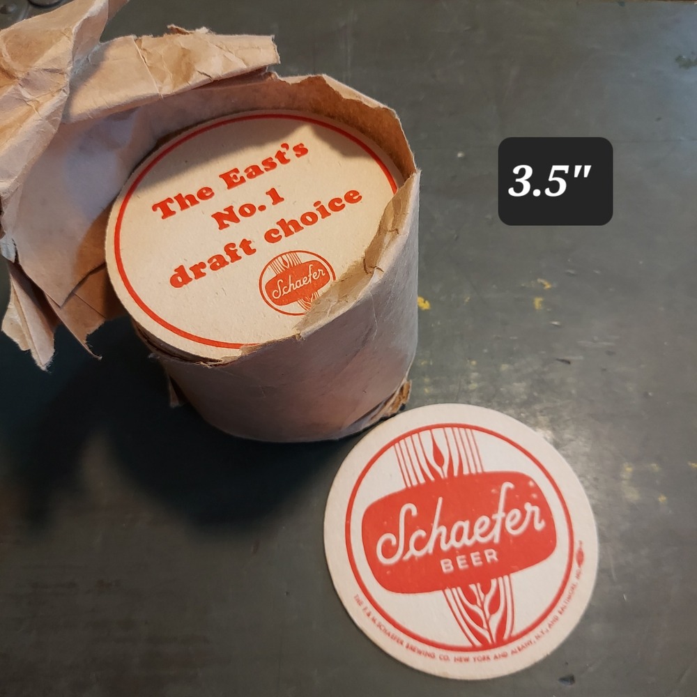 Vintage Schaefer Beer Coasters Stack in Original Sleeve Red White 3.5 Inch